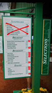 The list of gluten free items Sarah Lanier found on the Masters Concessions Menu.